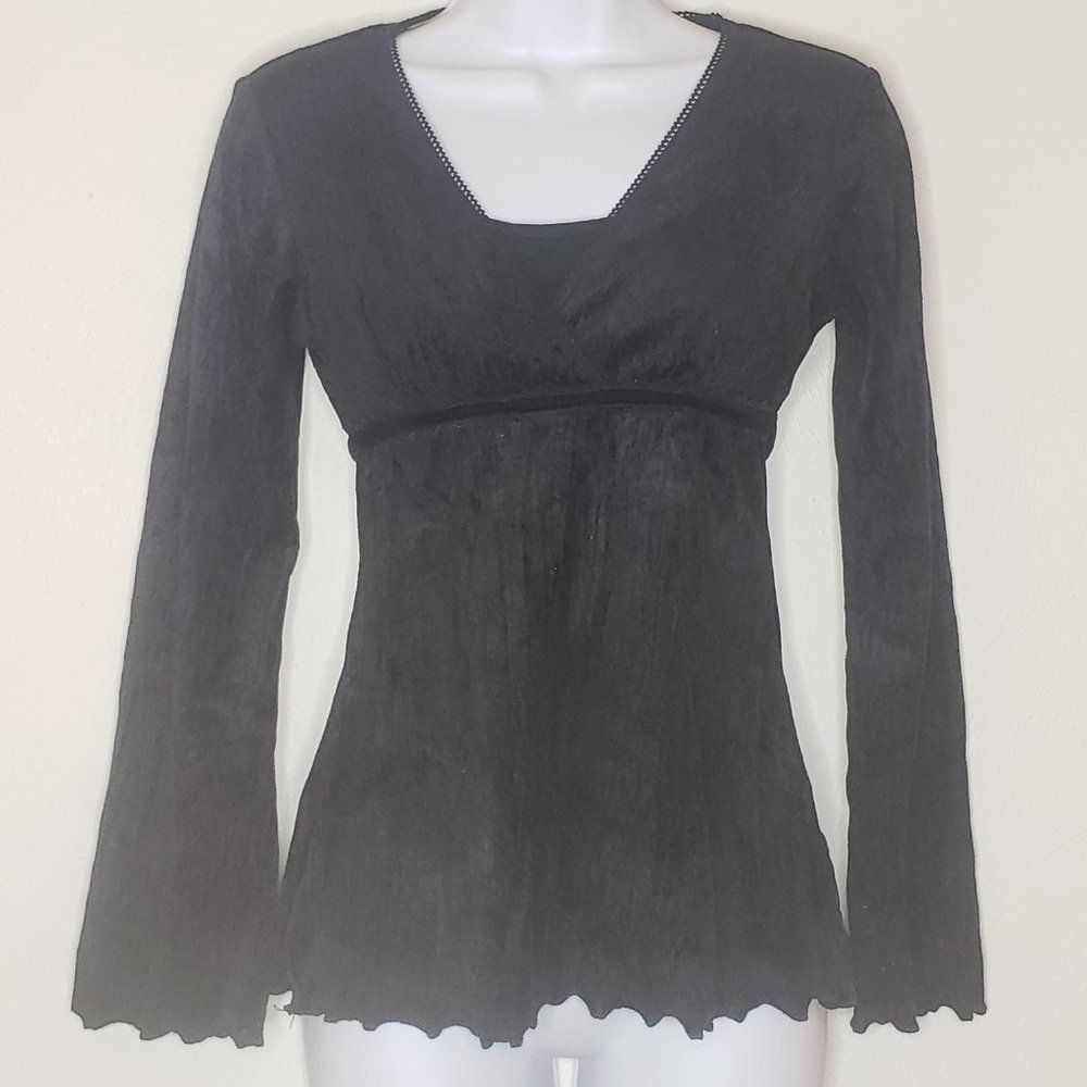Vintage Y2K Bella Swan Velvet Goth Trumpet Sleeve Empire Blouse Size Small